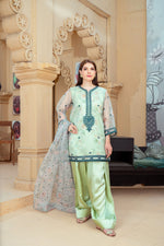 Mint Green Organza Embroidered Short Shirt with Silk Farshi Shalwar – RNK1