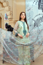 Mint Green Organza Embroidered Short Shirt with Silk Farshi Shalwar – RNK1