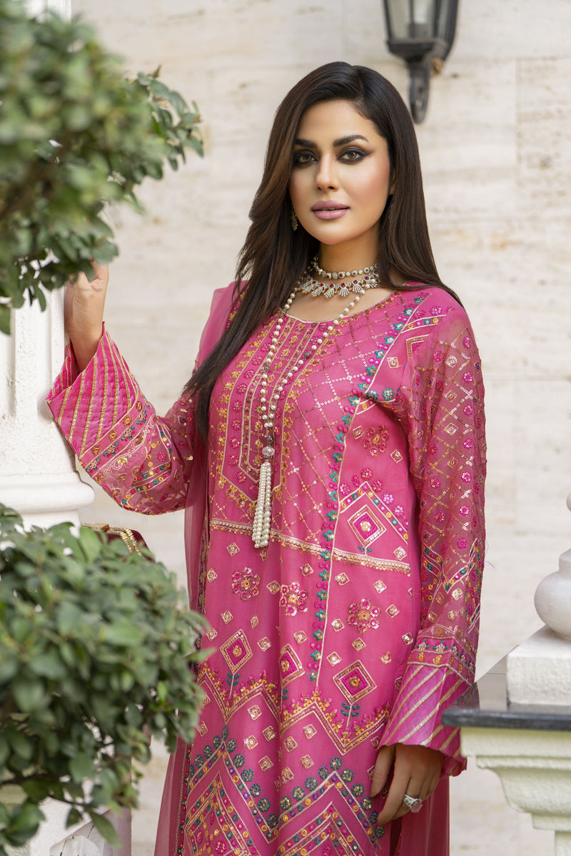 Fuchsia Pink Embroidered Chiffon Eid Dress Chand Sa Libaas by Aleeza The Zaibai Fuchsia Pink Embroidered Chiffon Eid Dress Chand Sa Libaas by Aleeza The Zaibai