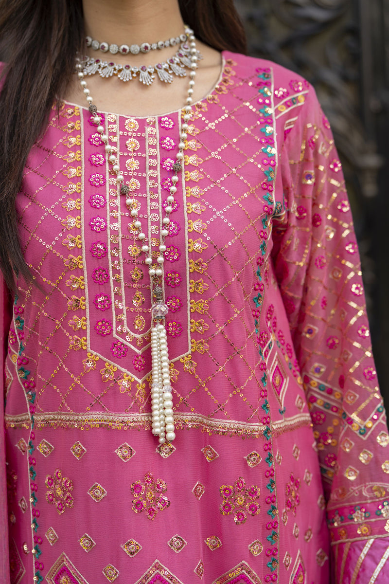 Fuchsia Pink Embroidered Chiffon Eid Dress Chand Sa Libaas by Aleeza The Zaibai Fuchsia Pink Embroidered Chiffon Eid Dress Chand Sa Libaas by Aleeza The Zaibai