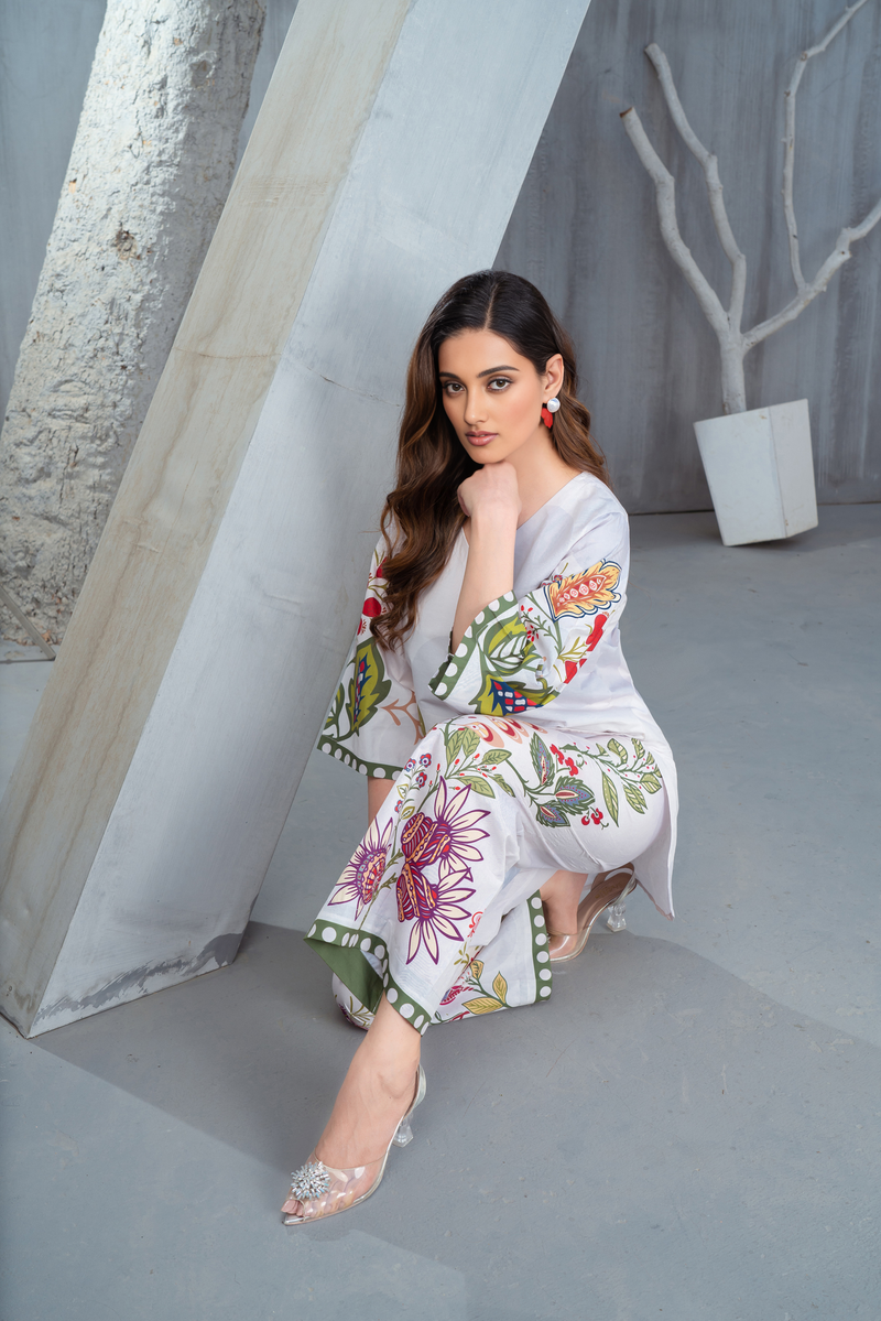 NK Everyday Lawn Co-ords – Colour Pop Floral High-Low Shirt & Trouser Set NKE8