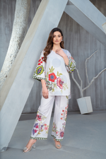 NK Everyday Lawn Co-ords – Colour Pop Floral High-Low Shirt & Trouser Set NKE8