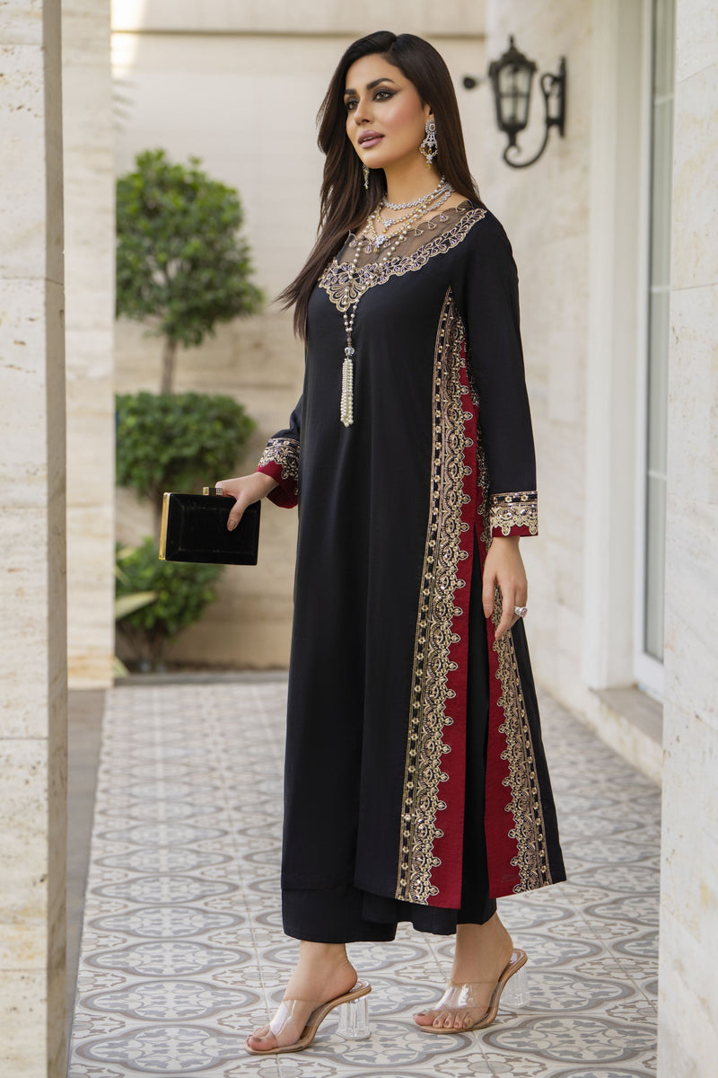 Black Thread & Sequin Embroidered Cotton 2pc Women Suit | Baarish by Miski BYM5