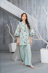 NK Everyday Lawn Co-ords – Mint Green Leaf Print Shirt & Striped Trouser Set NKE5