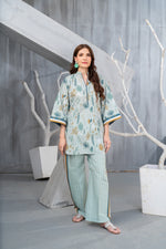 NK Everyday Lawn Co-ords – Mint Green Leaf Print Shirt & Striped Trouser Set NKE5