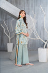 NK Everyday Lawn Co-ords – Mint Green Leaf Print Shirt & Striped Trouser Set NKE5