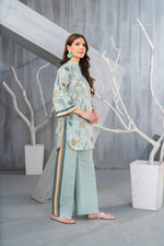 NK Everyday Lawn Co-ords – Mint Green Leaf Print Shirt & Striped Trouser Set NKE5