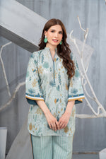 NK Everyday Lawn Co-ords – Mint Green Leaf Print Shirt & Striped Trouser Set NKE5