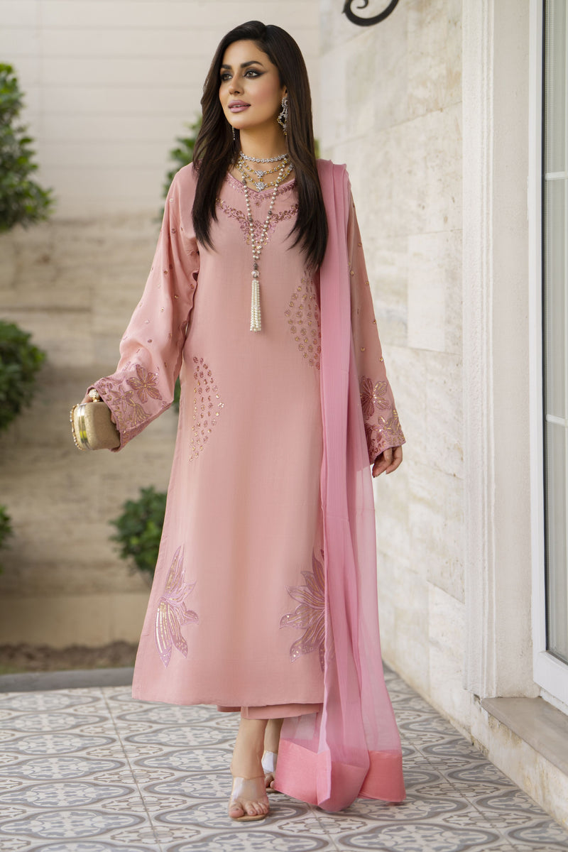 Blush Pink Raw Silk Embroidered Dress – Chand Sa Libaas by Aleezay | ALS1