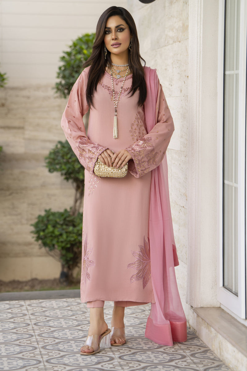 Blush Pink Raw Silk Embroidered Dress – Chand Sa Libaas by Aleezay | ALS1