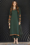 Bottle Green Embroidered 3pc Linen Pakistani Dress Linen Aura by Miski LAM5