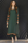 Bottle Green Embroidered 3pc Linen Pakistani Dress Linen Aura by Miski LAM5
