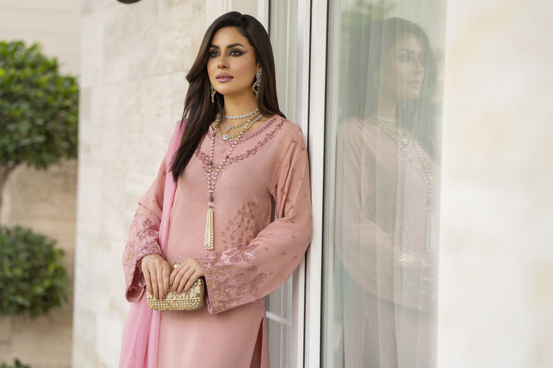 Blush Pink Raw Silk Embroidered Dress – Chand Sa Libaas by Aleezay | ALS1