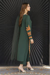 Bottle Green Embroidered 3pc Linen Pakistani Dress Linen Aura by Miski LAM5