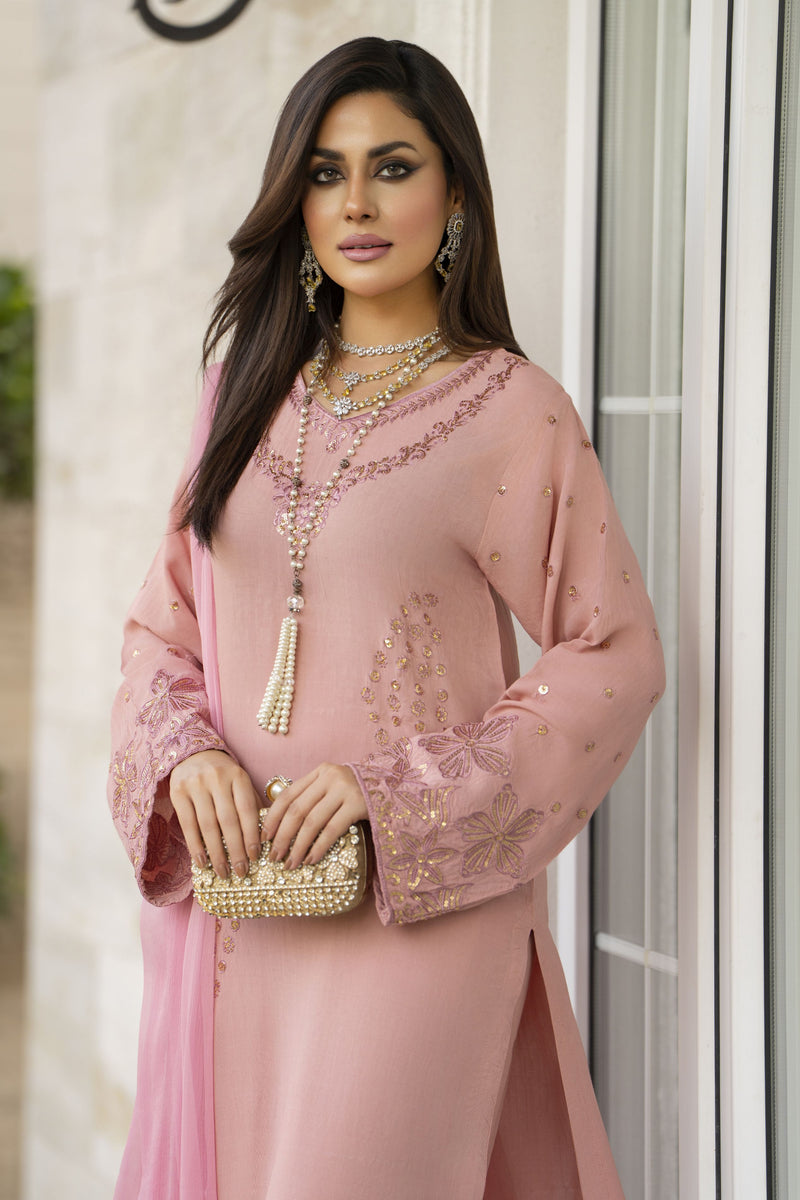 Blush Pink Raw Silk Embroidered Dress – Chand Sa Libaas by Aleezay | ALS1