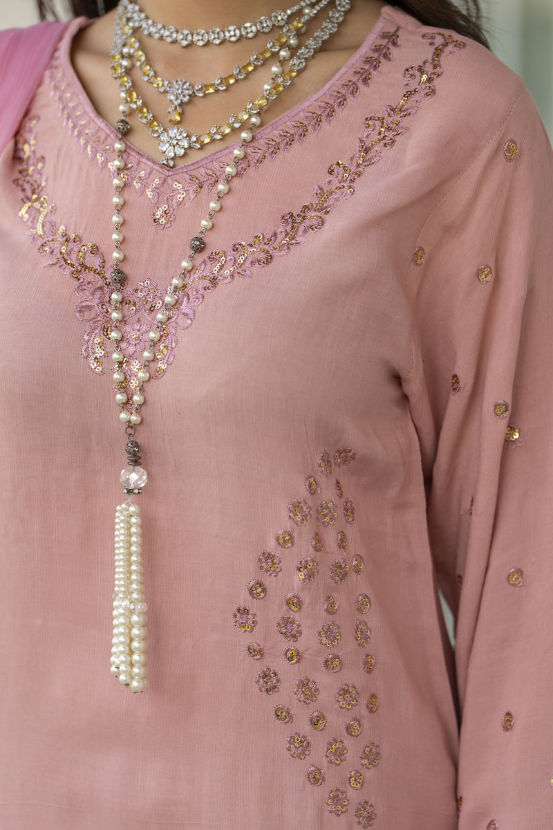 Blush Pink Raw Silk Embroidered Dress – Chand Sa Libaas by Aleezay | ALS1