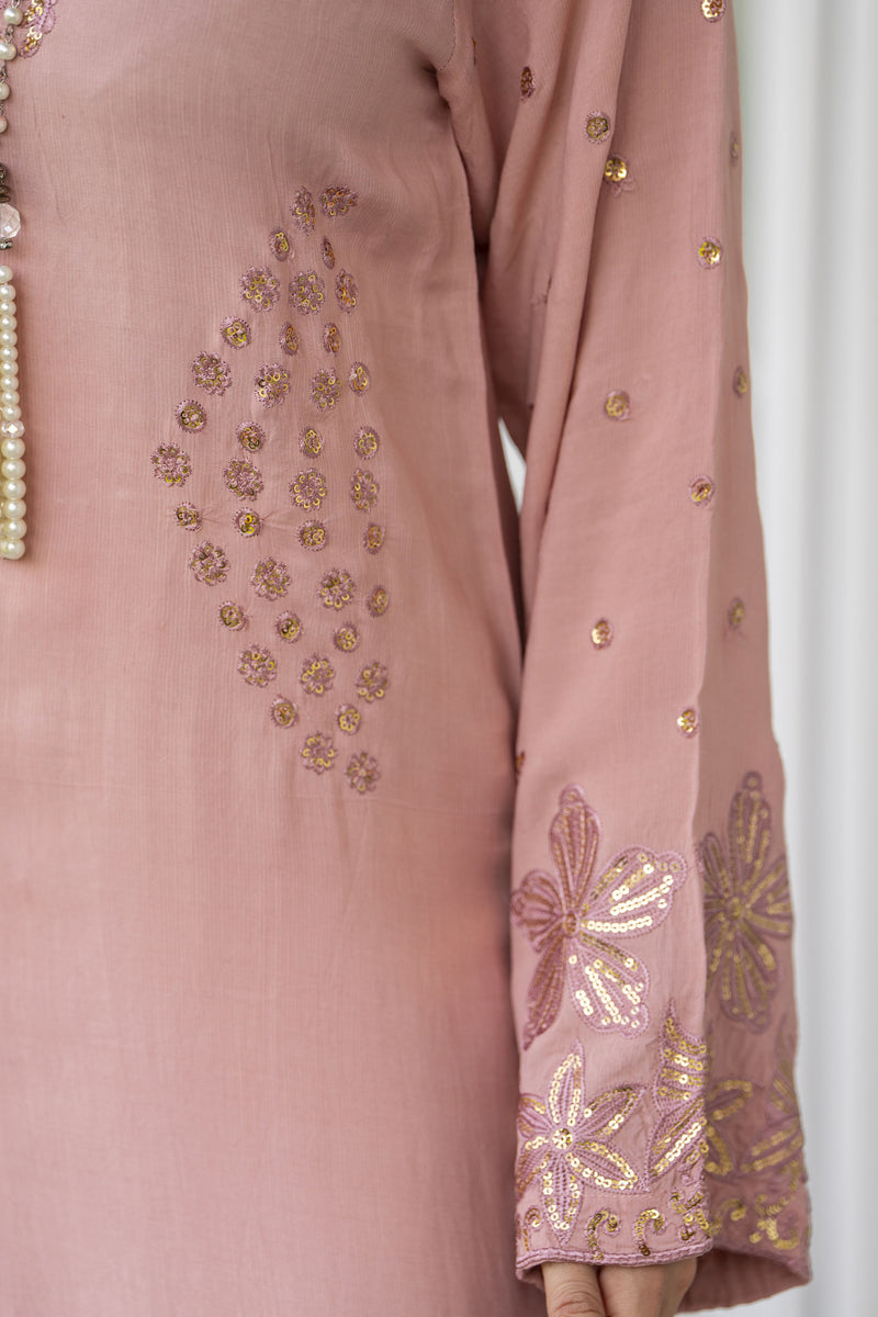 Blush Pink Raw Silk Embroidered Dress – Chand Sa Libaas by Aleezay | ALS1