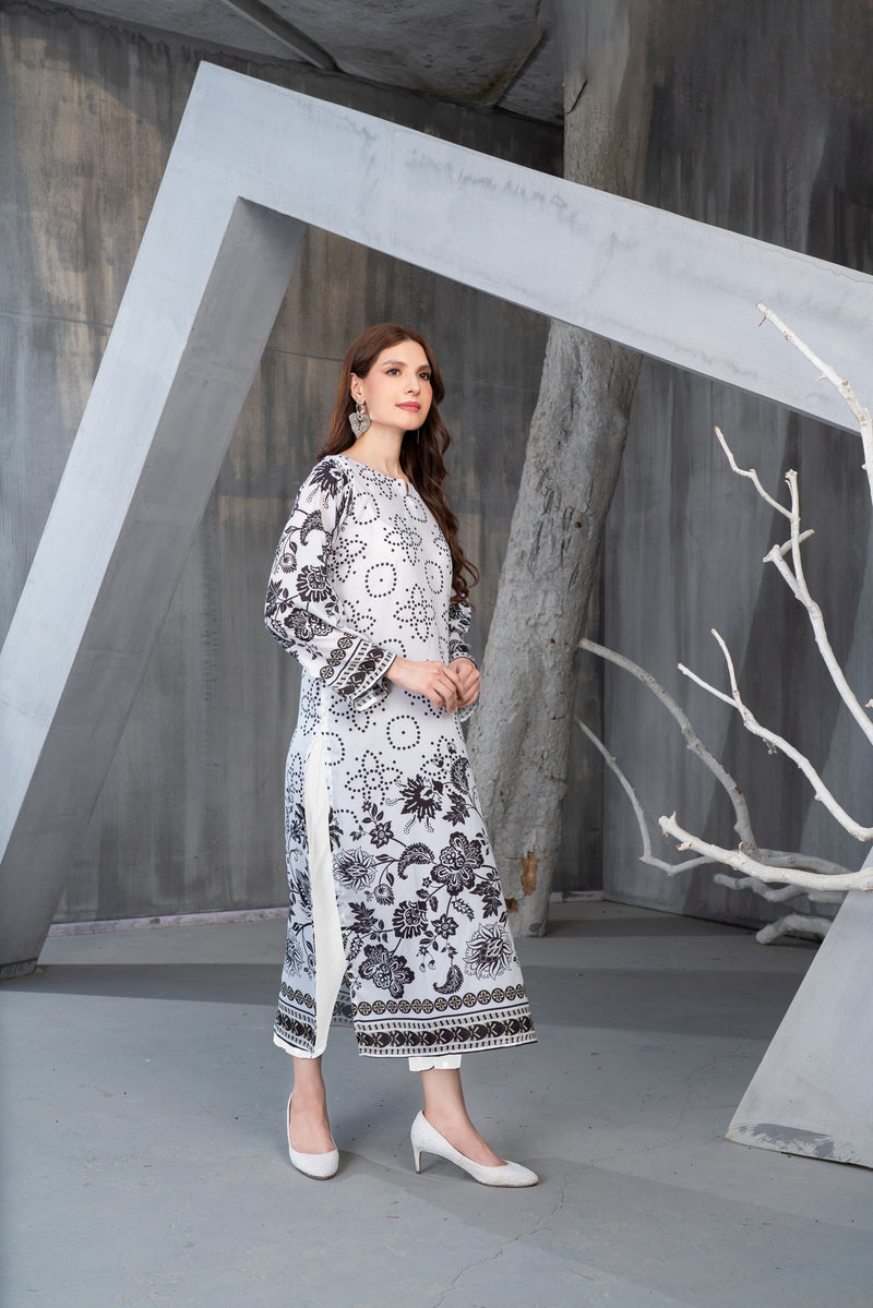 NK Everyday Lawn Co-ords – Black & White Floral Printed 2pc Set NKE1