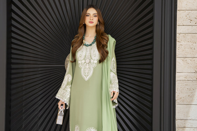 pistachio green pakistani dress Mint Green Pakistani Chiffon Partywear Suit Online in UAE – SALWAR MAHAL main image 1