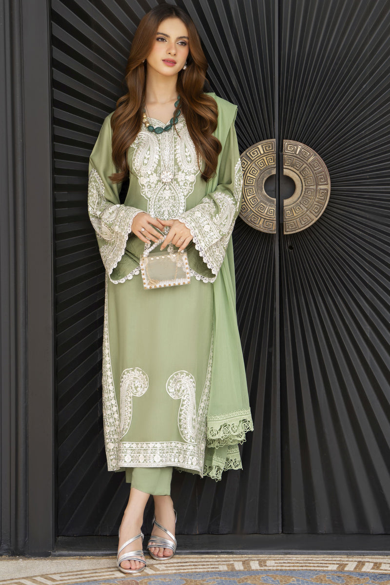 pistachio green pakistani dress Maria b Pistachio Green and Salmon pink (BD-2205) – Zenia main image 1
