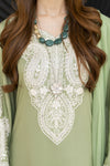 Pistachio Green Embroidered 3pc Linen Dress – Linen Aura by Miski LAM8