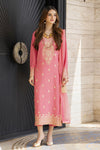 Peach Embroidered 3pc Linen Dress with Net Dupatta – Linen Aura by Miski LAM2