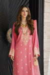 Peach Embroidered 3pc Linen Dress with Net Dupatta – Linen Aura by Miski LAM2