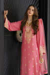Peach Embroidered 3pc Linen Dress with Net Dupatta – Linen Aura by Miski LAM2