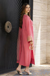 Peach Embroidered 3pc Linen Dress with Net Dupatta – Linen Aura by Miski LAM2