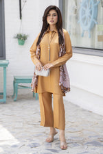 Caramel 3-Piece Poly Raw Silk Suit with Printed Silk Scarf | Essentials by Miski – EBM1