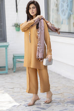 Caramel 3-Piece Poly Raw Silk Suit with Printed Silk Scarf | Essentials by Miski – EBM1
