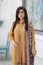 Caramel 3-Piece Poly Raw Silk Suit with Printed Silk Scarf | Essentials by Miski – EBM1