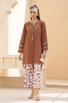 Brown Solid and Printed Linen 2pc Ready to Wear Dress by Gul Warun LDG8