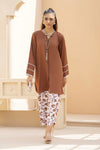 Brown Solid and Printed Linen 2pc Ready to Wear Dress by Gul Warun LDG8
