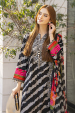 Sakeena Summer Ease – Black Lawn 3pc Dress with Embroidered Chiffon Dupatta SSE6