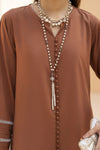 Brown Solid and Printed Linen 2pc Ready to Wear Dress by Gul Warun LDG8
