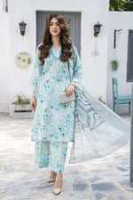 3pc Sky Blue Floral Printed Broshia Lawn Summer Womenswear by Zaiwa – LTZ3