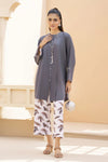 Grey Solid and Printed Linen 2pc Ready to Wear Dress by Gul Warun LDG9