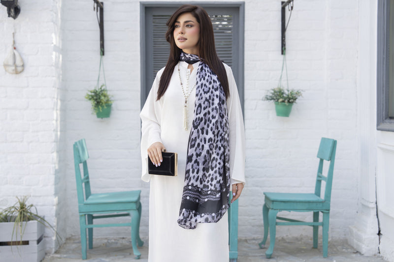 Ivory 3-Piece Poly Raw Silk Suit with Monochrome Printed Silk Scarf | Essentials by Miski – EBM5