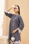Grey Solid and Printed Linen 2pc Ready to Wear Dress by Gul Warun LDG9
