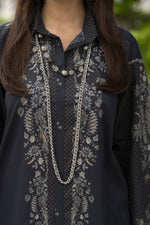 Dawn Petals by Sahar Black 2pc Cambric Suit with Cutwork Culottes DPS3