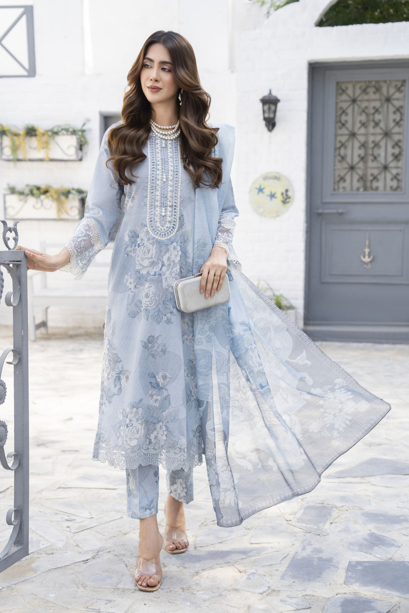 Dress Designs Pakistan New Dress Image 2019 3pc Powder Blue Lawn
