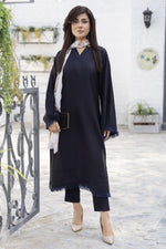 Navy 3-Piece Poly Raw Silk Suit with Printed Silk Scarf | Essentials by Miski – EBM2