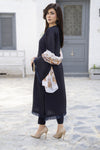 Navy 3-Piece Poly Raw Silk Suit with Printed Silk Scarf | Essentials by Miski – EBM2