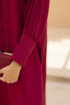 Maroon Solid Linen 2pc Ready to Wear Dress by Gul Warun LDG3