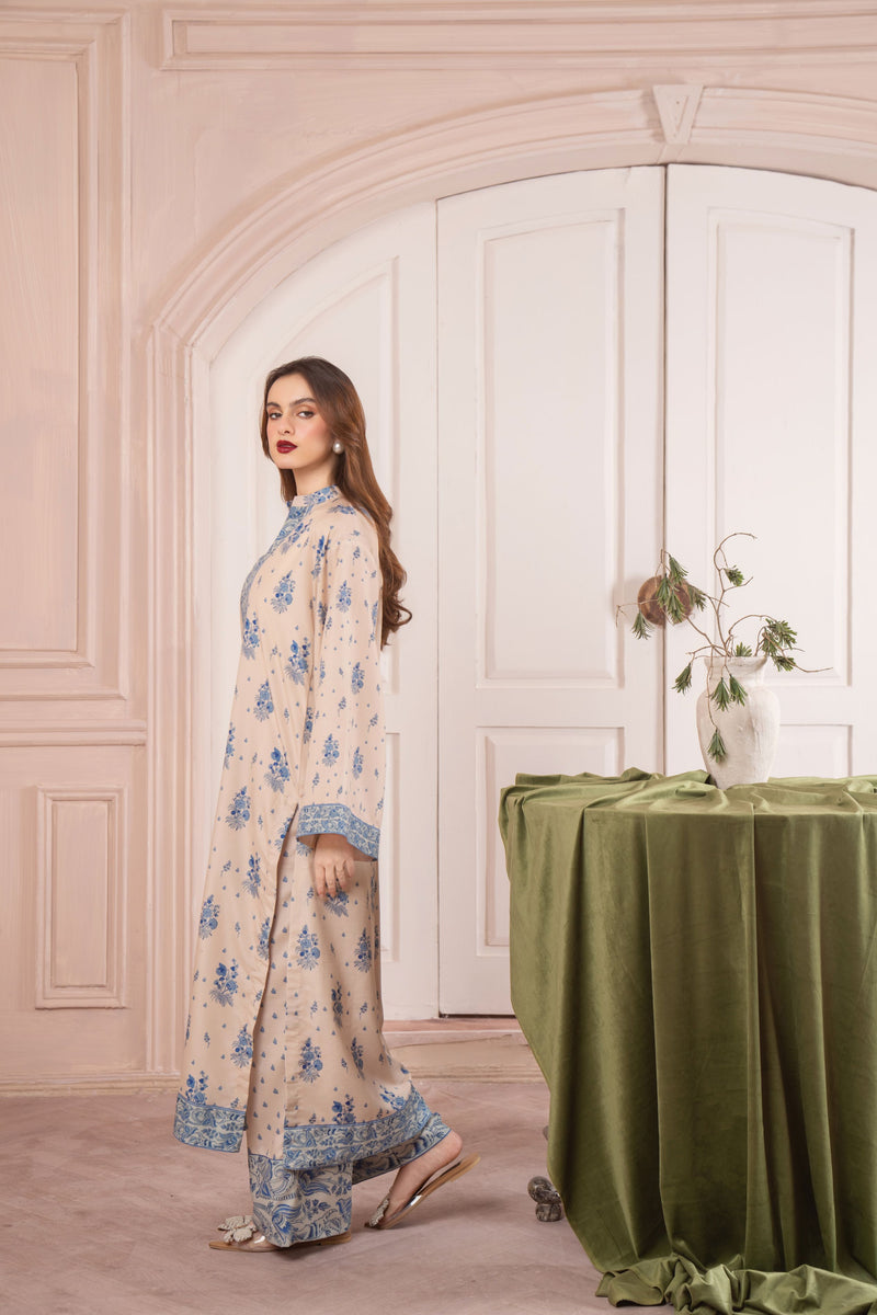 Printed Blue Floral Coord Set – Grip Coords by Sakeena Hasan GCS1