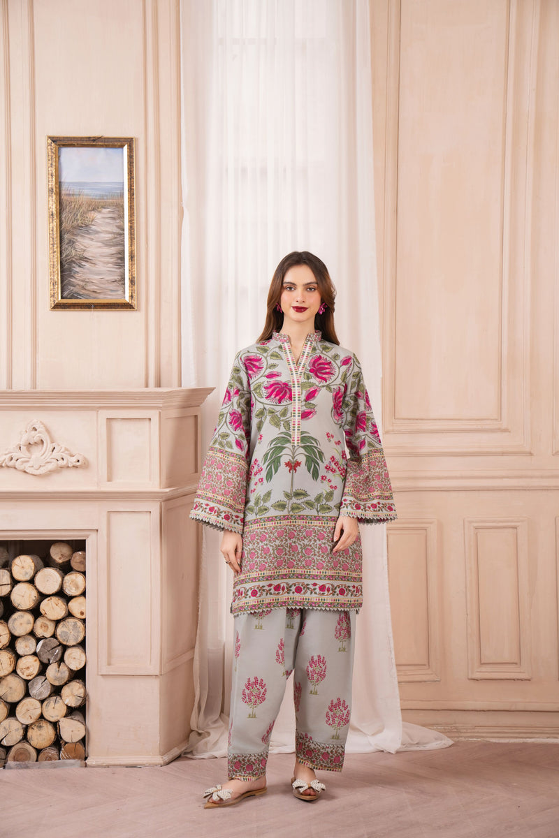Pink and Grey Floral Coord Set – Grip Coords by Sakeena Hasan GCS3