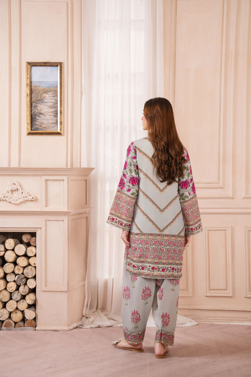 Pink and Grey Floral Coord Set – Grip Coords by Sakeena Hasan GCS3