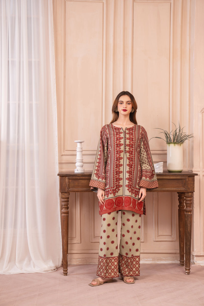 Beige and Maroon Ethnic Print Coord Set – Grip Coords by Sakeena Hasan GCS8