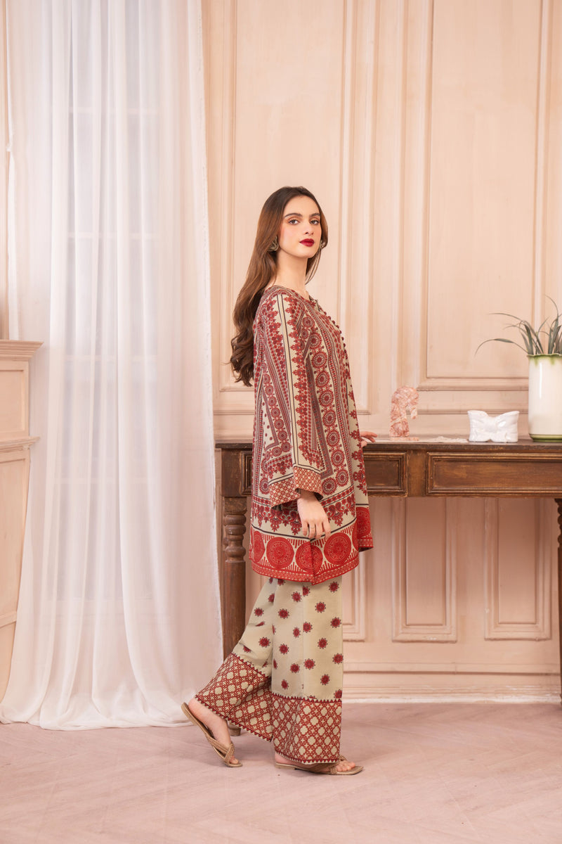 Beige and Maroon Ethnic Print Coord Set – Grip Coords by Sakeena Hasan GCS8